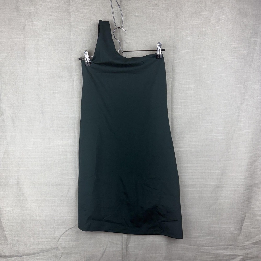 Girlfriend Collective Dress Womens Medium Green One Shoulder Fit Flare Pockets